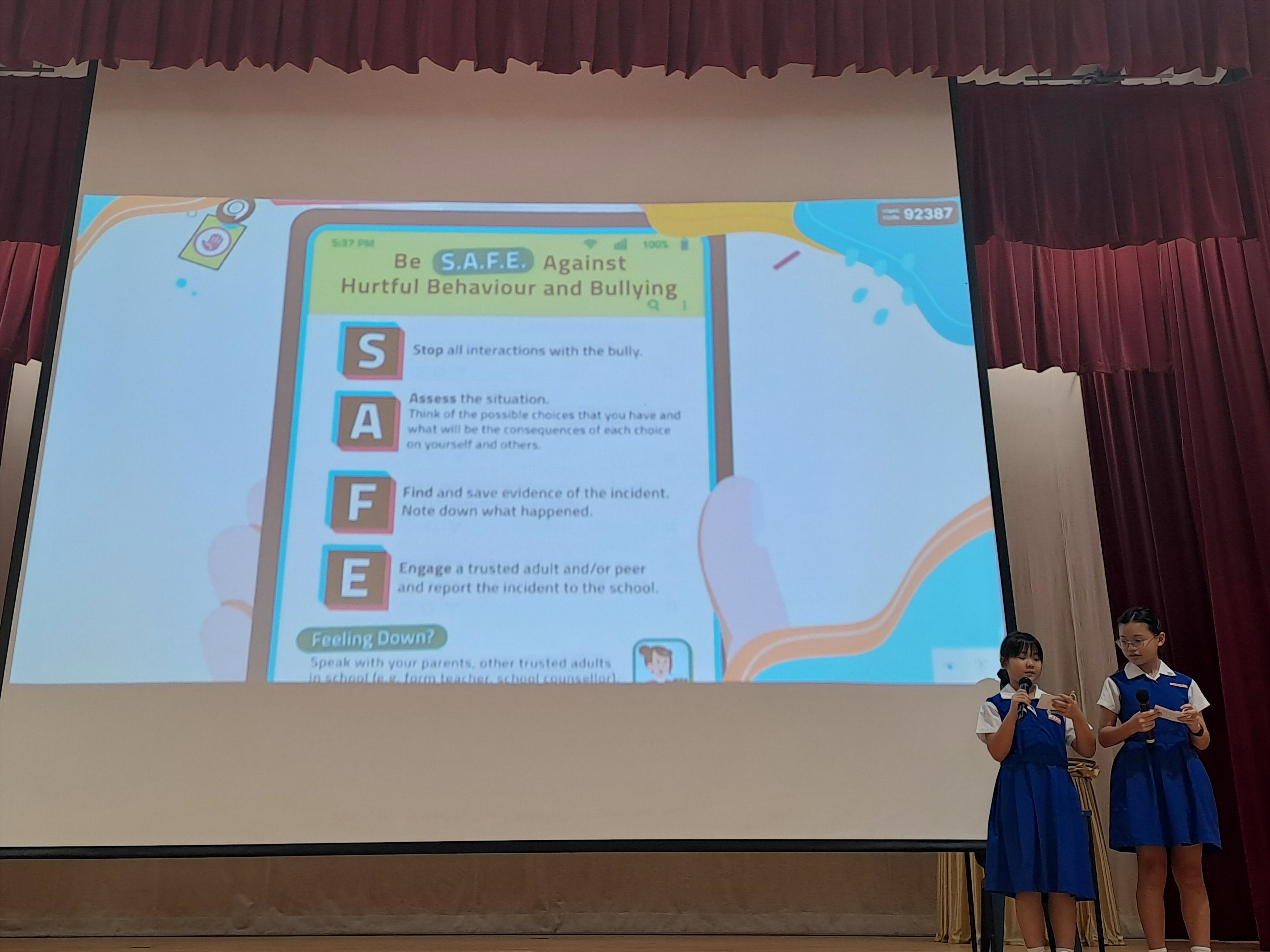 Pupils explaining how to be SAFE against hurtful behaviour and bullying